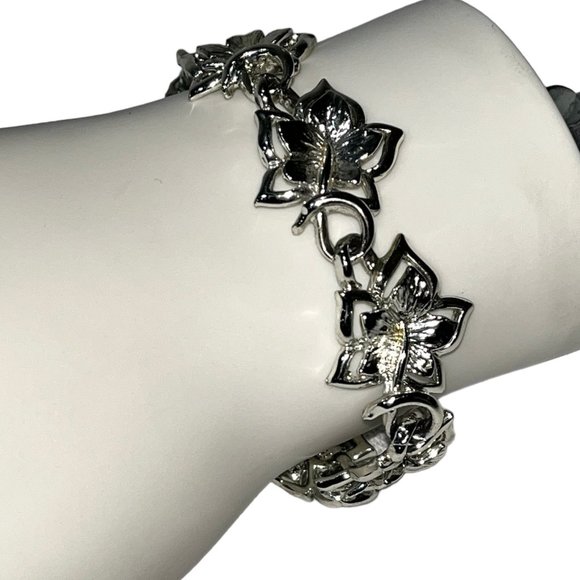 Vintage Coro Silver Tone Art Deco Maple Leaf Bracelet - Picture 2 of 8